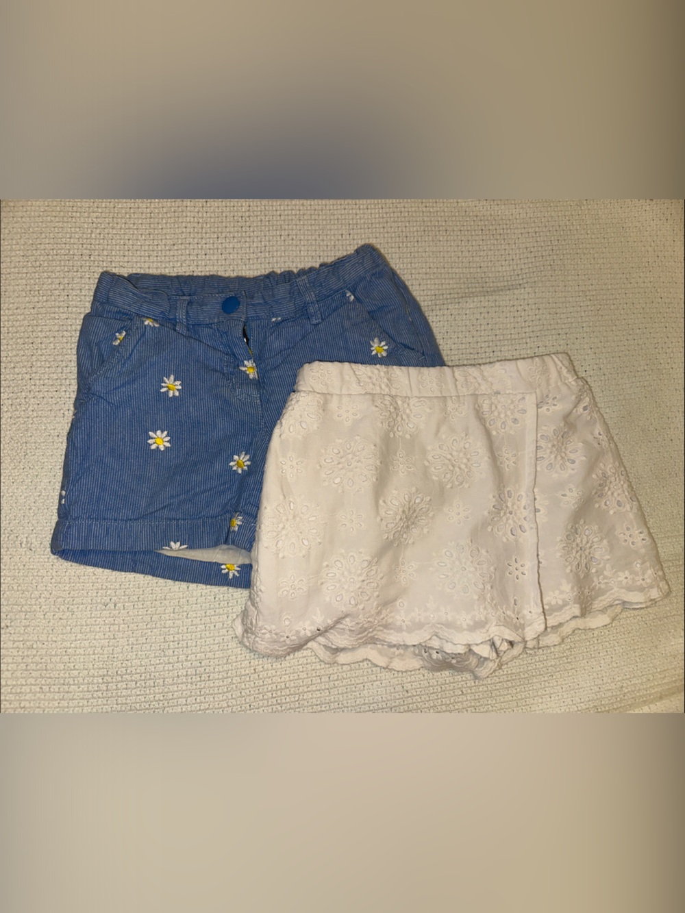 Hanna Andersson Blue Daisy Shorts with White Eyelet Overlay